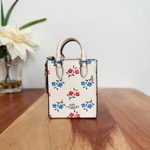 NWT Coach North/South Mini Tote Bag Charm With Floral Print‎